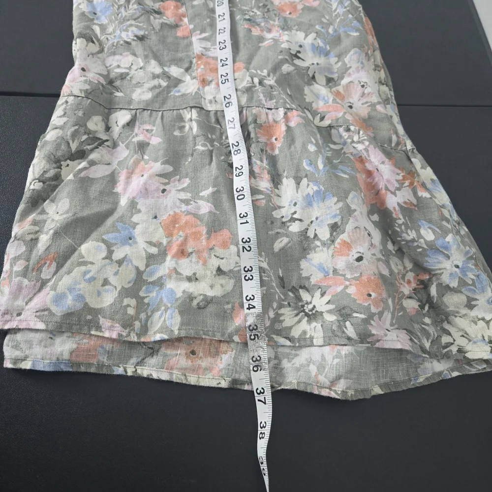 J Jill Love Linen Womens Floral Caraway Dress XL Petite Green Bloomcore Beachy - Picture 8 of 8